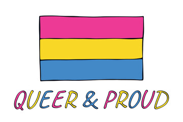 Obraz premium Colorful Pansexual pride flag Happy pride day LGBTQ community Pride Month Vector hand drawn doodle for posters, stickers, logo, cards