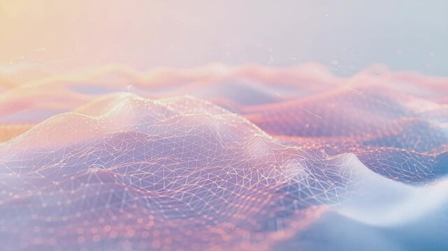 A digital network of interconnected nodes forming a complex pattern, with subtle lines linking each node, set against a soft pastel gradient backdrop, Generative AI Videos.