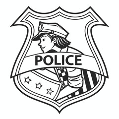 Female police officer badge shield design illustration
