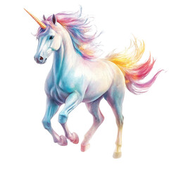 Majestic Unicorn with Colorful Mane in a Dreamlike Setting on transparent background