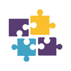 Fototapeta premium Four colorful puzzle pieces interlocking on white background