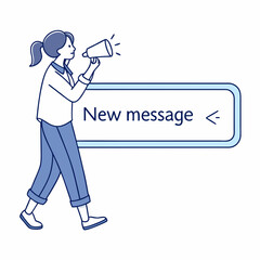 Woman announcing new message using megaphone illustration