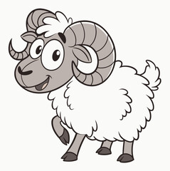 Сute cartoon lamb. Vector illustration isolated on white background. Side view. 