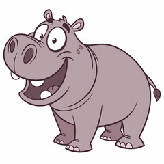 Fototapeta premium Happy cartoon hippopotamus standing .Cute hippo. Vector illustration, side view, isolated on white background.
