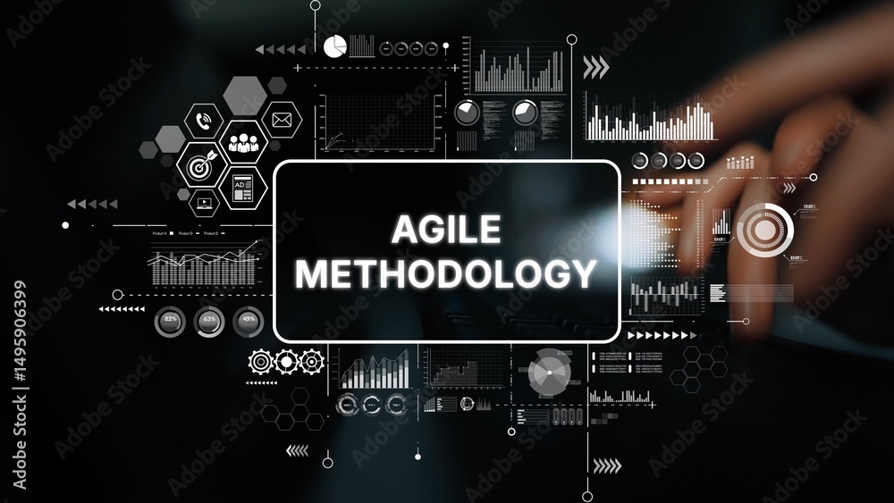 Poster Modern Agile Methodology Concept with Data Visualization and Technology Elements in a Creative Design. Asymptotic smart data analytic.