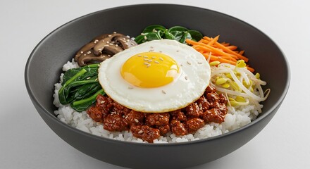 Delicious bibimbap korean food with rice vegetables and egg tasty asian cuisine healthy meal bowl lunch dinner