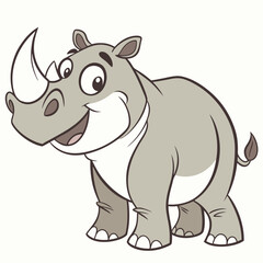 Obraz premium Happy cartoon rhinoceros standing. Cute rhino baby. Vector illustration, side view, isolated on white background.