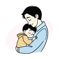 carrying baby dad close embrace emotional. victor art illustration  