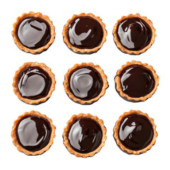 Delicious Chocolate Tartlets: A Platter of Nine Mini Pastries Perfect for Any Celebration on transparent background
