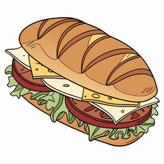 Delicious sub sandwich illustration with transparent background ready for design projects