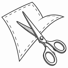 Scissors cutting a piece of paper hand drawn illustration