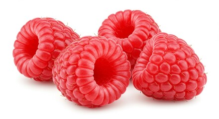 Fresh raspberries isolated on white background for healthy diet and natural food themes