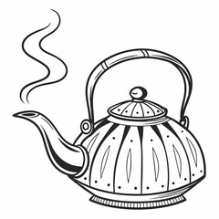 Elegant steaming tea kettle illustration isolated on white background