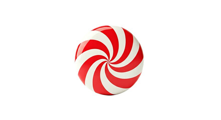 A single red and white striped round lollipop candy on a black background in a studio shot