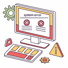Computer system error isometric illustration technical problem