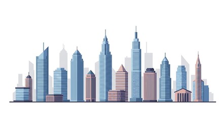 Obraz premium City Skyline Vector Illustration with Modern Buildings