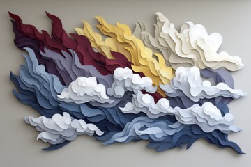 Colorful layered clouds form a dynamic wall display, showcasing artistic craftsmanship and creativity