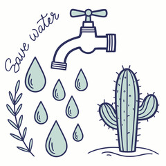 Save water cactus faucet illustration conservation
