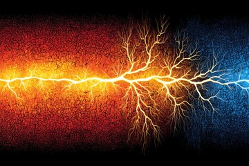 Electric energy flows through warm and cool colors, creating vibrant lightning patterns on a textured surface
