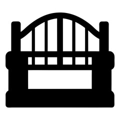 Stylized silhouette illustration of a decorative fence or gate with an arch