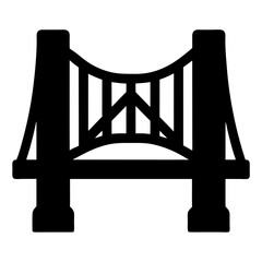 Stylized black silhouette of a suspension bridge with simple geometric design
