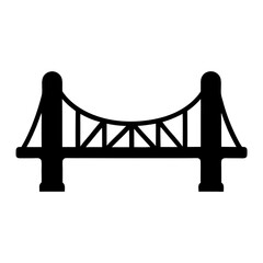 Black silhouette of a suspension bridge architecture connecting two points