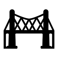 Icon of a simplified suspension bridge with black silhouette and white background