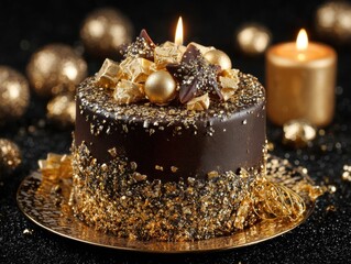 chocolate cake luxury decorated with gold