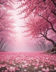 Mesmerizing pink sakura petal descent, dreamy backdrop,  petals,  light