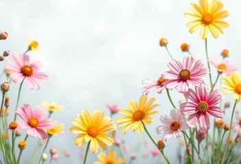 Naklejka premium Delicate watercolor summer meadow floral pattern in pink and yellow, buds, floral