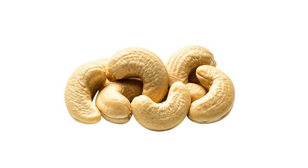 Obraz premium A small pile of several cashew nuts clustered together on a plain black background studio shot