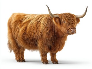 highland brown long fur cattle cow breed isolated on white