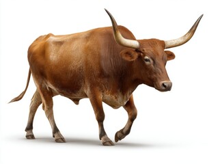 long horn brown cattle cow breed isolated on white