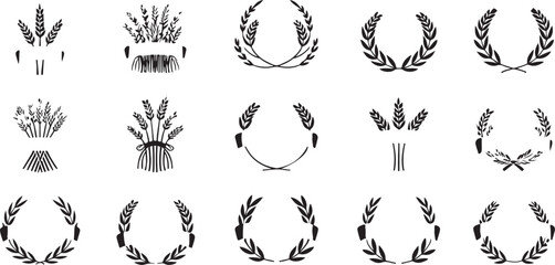 Collection of Wheat and Grain Wreath Illustrations