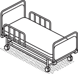 Isometric Line Drawing of a Hospital Bed on Wheels