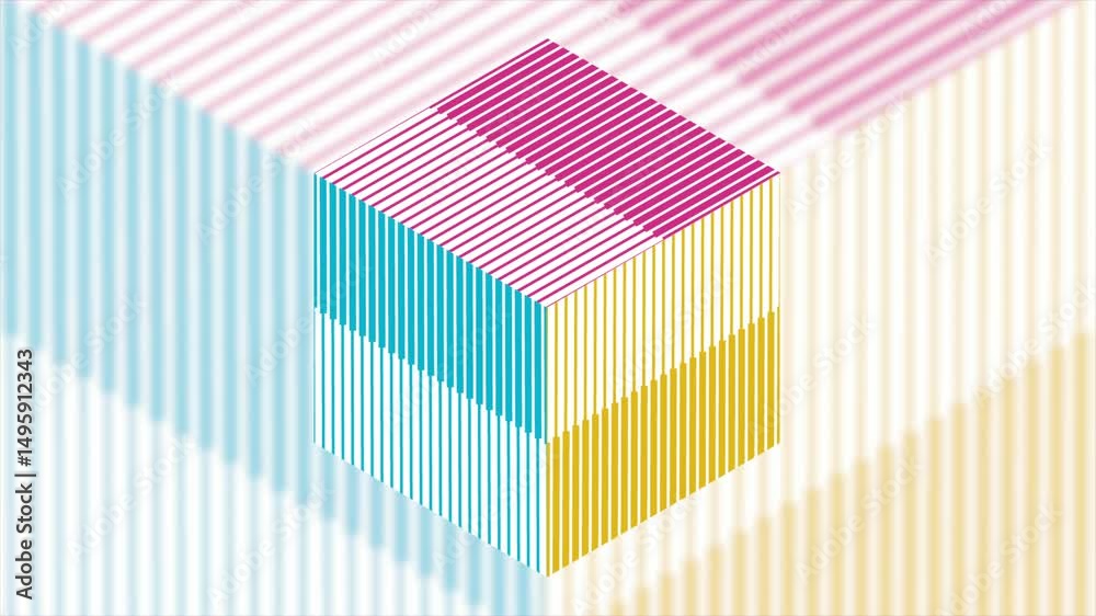 Poster Colorful abstract 3d cube with minimal lines, geometric tech background. Seamless looping concept linear motion design. Video animation Ultra HD 4K 3840x2160