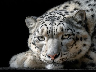 Obraz premium sleeping snow leopard isolated on black