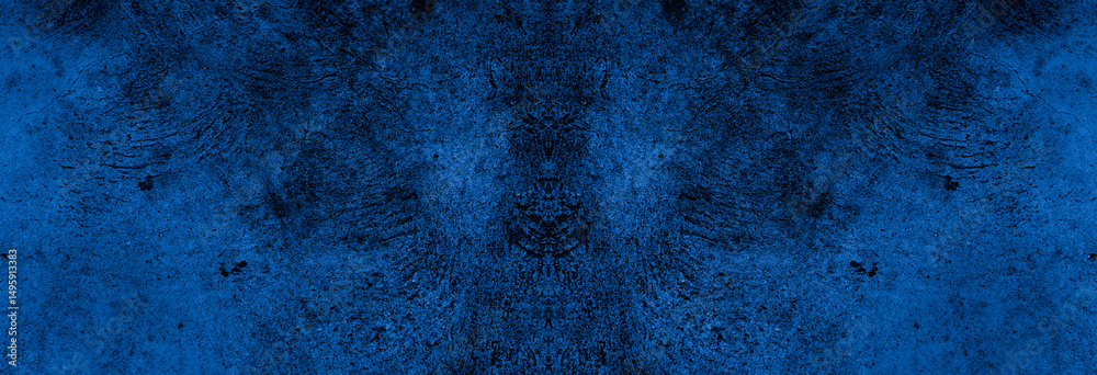 Poster Old wall pattern texture cement blue dark abstract  blue color design are light with black gradient background.