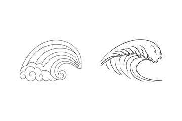 Two stylized black line art wave illustrations on white background isolated vectors