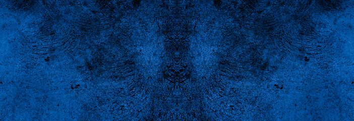Old wall pattern texture cement blue dark abstract  blue color design are light with black gradient background.