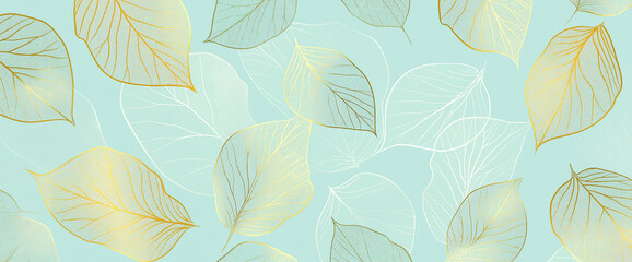 Obraz premium A seamless pattern with gold foil line art leaves, their surfaces reflective and mesmerizing.