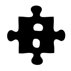 Black and white puzzle piece with two openings showing through the shape