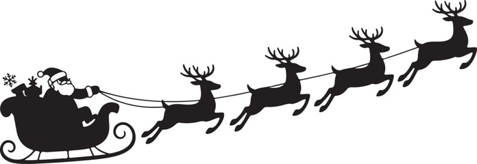 Santa Claus in Sleigh Pulled by Four Reindeer Silhouette