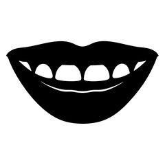 Stylized black and white smiling mouth with teeth vector graphic image
