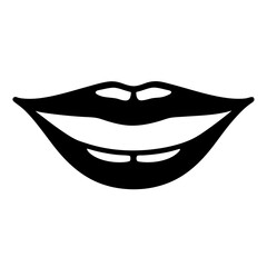 Stylized Black and White Illustration of Smiling Lips with Teeth Showing