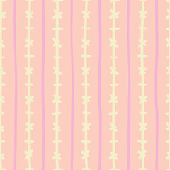 Crosses and stripes seamlessly pattern vector. Vertical doodle lines graphic illustration wrapper in yellow and pink over orange.