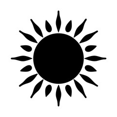 Simple graphic illustration of a sun with rays in black and white