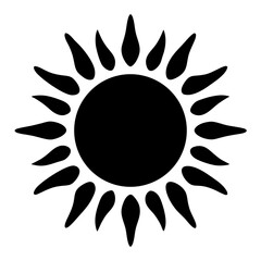 Simple minimalist black sun with sharp rays on white background design