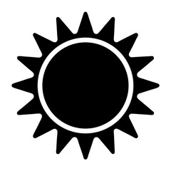 Black and white graphic design of a sun with radiating rays icon
