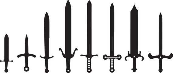 Collection of Various Sword Silhouettes Black and White